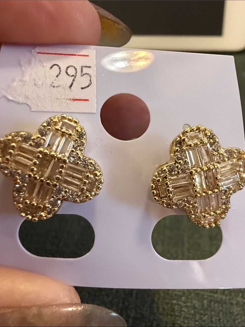 Gold Crystal Clover Stud Earrings - Women Jewelry